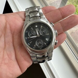 Movado Silver and Black Chronograph Watch